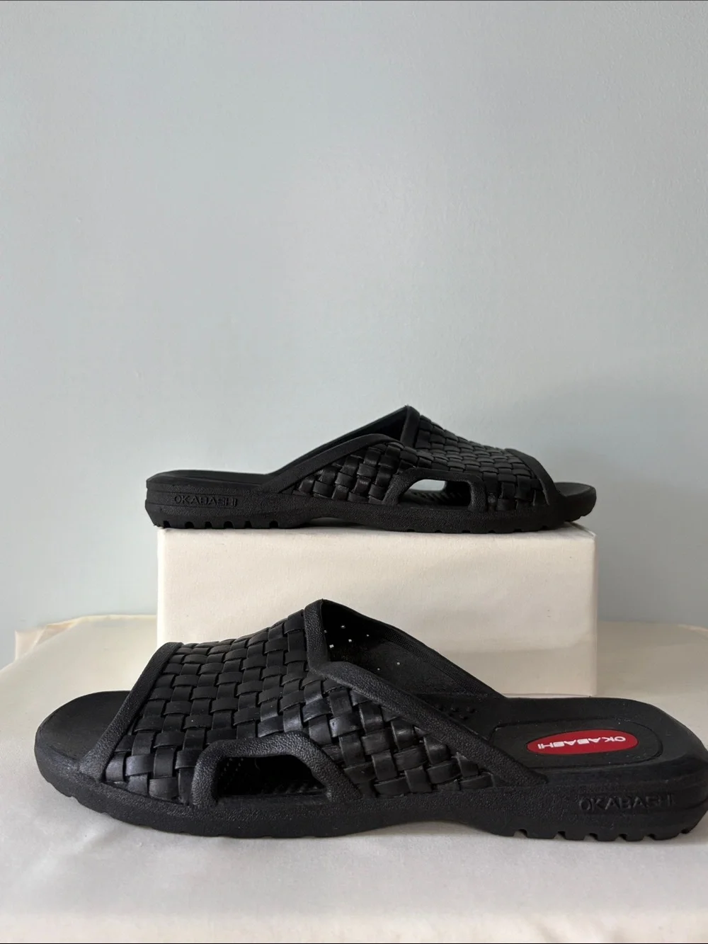 Okabashi Black Rubber Woven Slide Sandals for Men - Slip-On Comfort